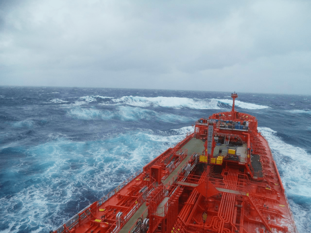 Riding crew photo of vessel mid ocean